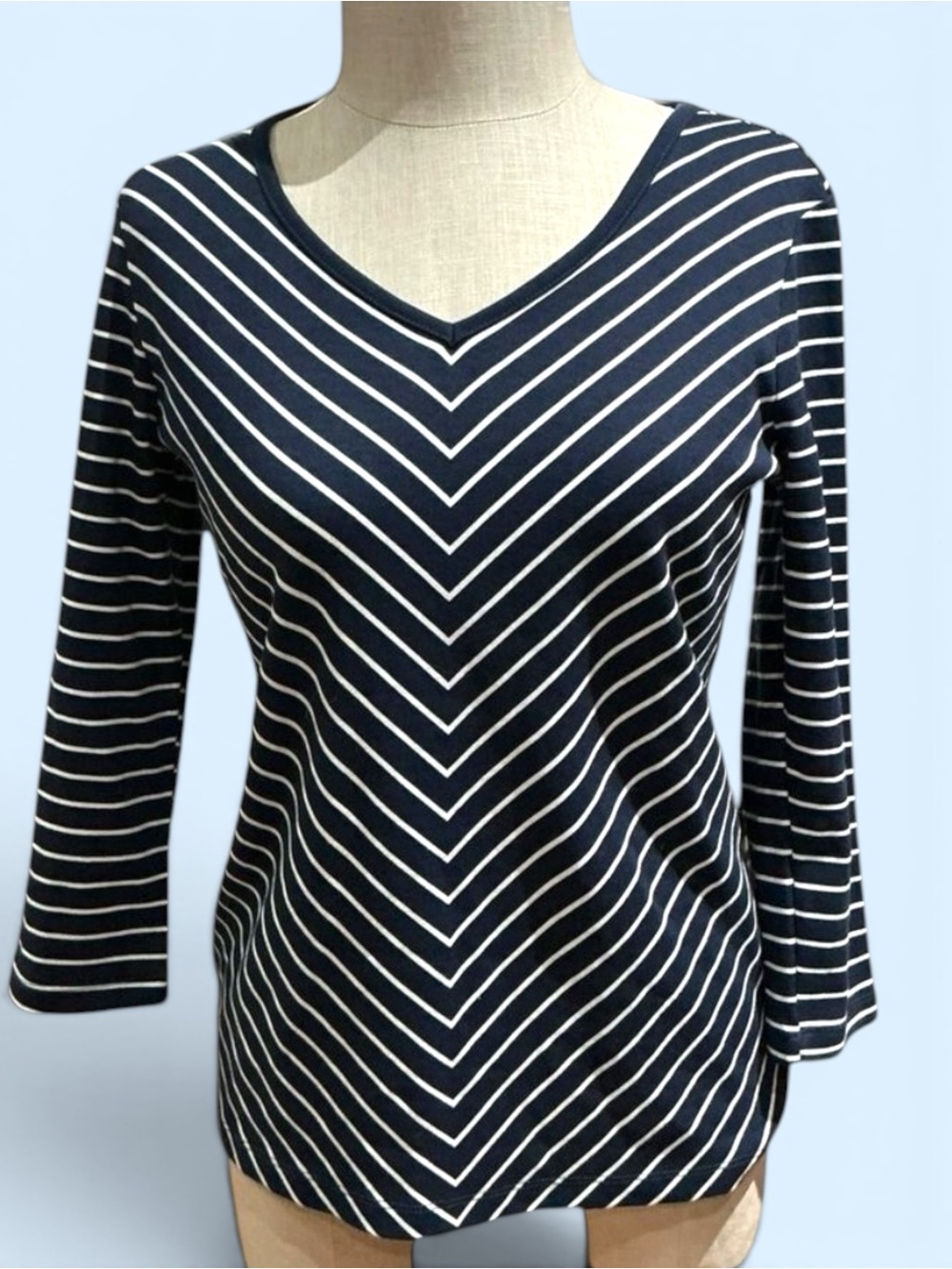 Karen Scott Black White Striped Boat Neck Top XS NWT
